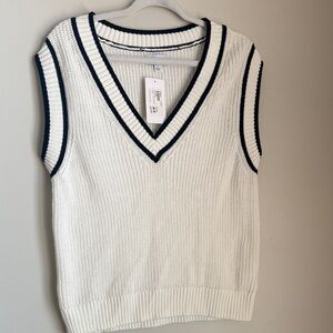 Women’s Cream Knit V-Neck Sweater Vest with Black Trim